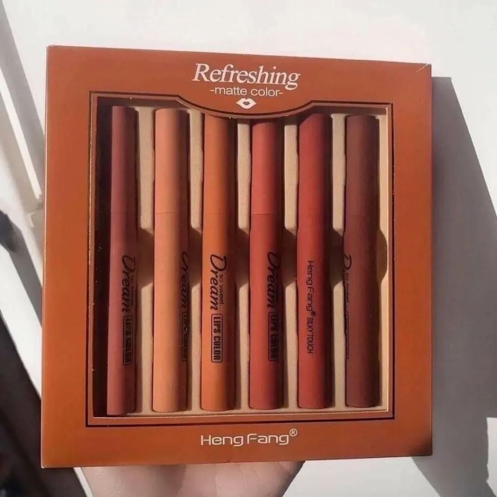 Heng Fang Matte Lip Crayon Set – 6 Long-Lasting Nude & Bold Shades