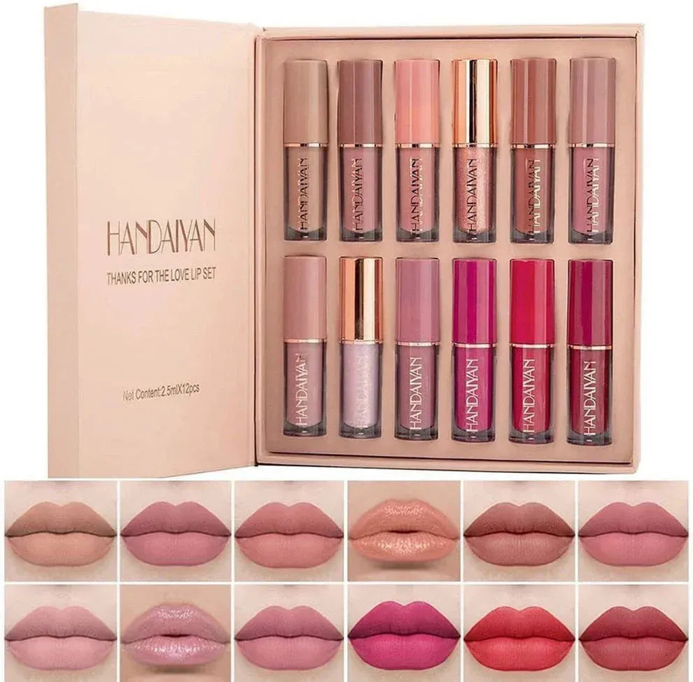 Handaiyan 12-Piece Lip Gloss & Matte Lipstick Set – Versatile Lip Color Collection - Face Essential